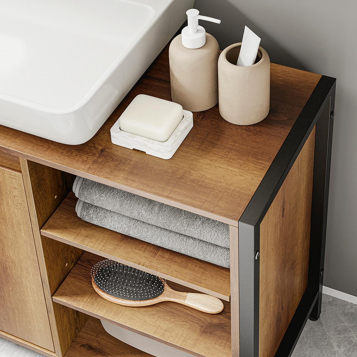 BADSCHRANK mit Aussparung für Waschbecken BZR63-L-PF - Ahornfarben, Fell (90/60/30cm) - SoBuy