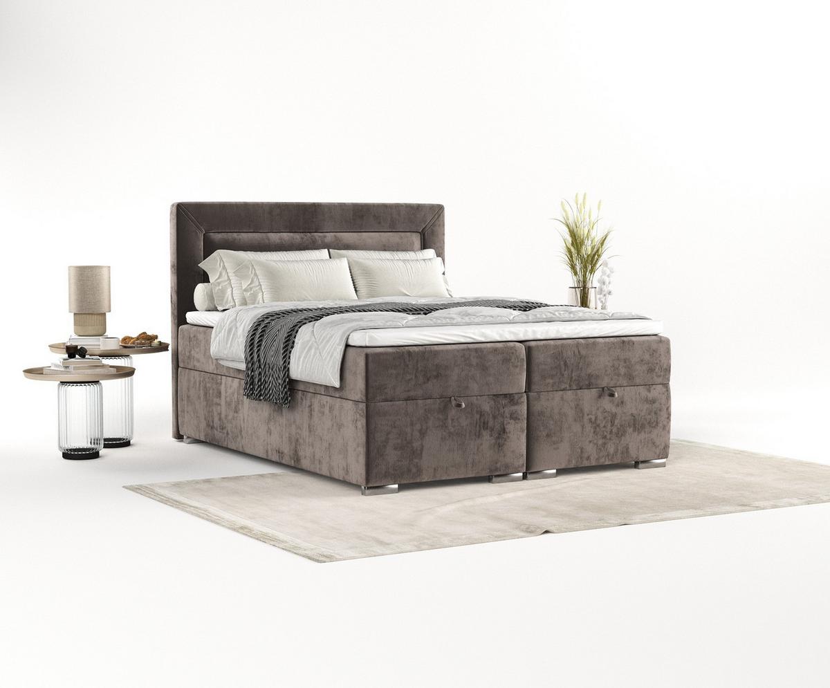 BOXBETT Lontano 140/200 cm Braun im Lotta Stoff - Chromfarben/Braun, Holz/Holzwerkstoff (140/200cm) - AltaBeds