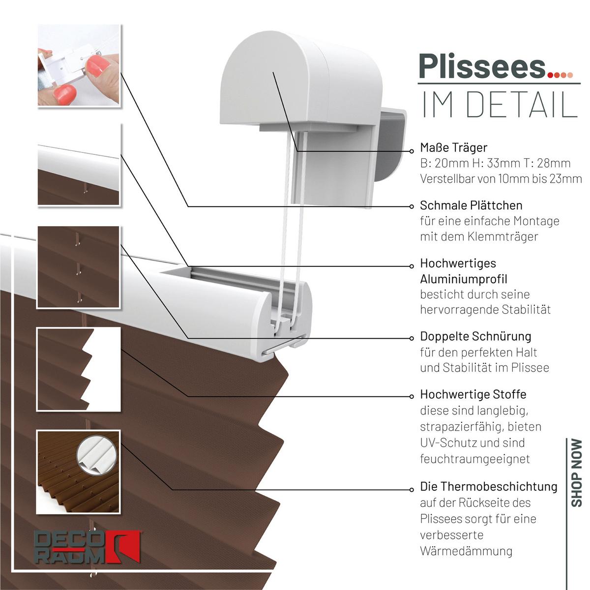 PLISSEE Thermo Basic 75 x 150cm Klemmfix ohne Bohren - Hellbraun, Textil (75/150/150cm) - Deco-Raum