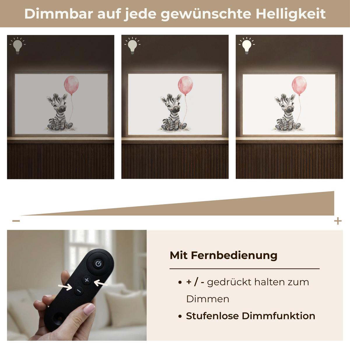NACHTTISCHLAMPE MIT AKKU Zebra - Baby - Tiere - Rosa Luftballon 60x40 cm - Weiß, Holzwerkstoff (8/60/40cm) - OnlyWow