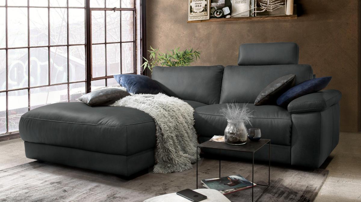 ECKSOFA MOTORISCHER RELAXFUNKTION LOLA Schwarz Leder Relaxfunktion - Schwarz, Leder (233/178cm) - KAWOLA