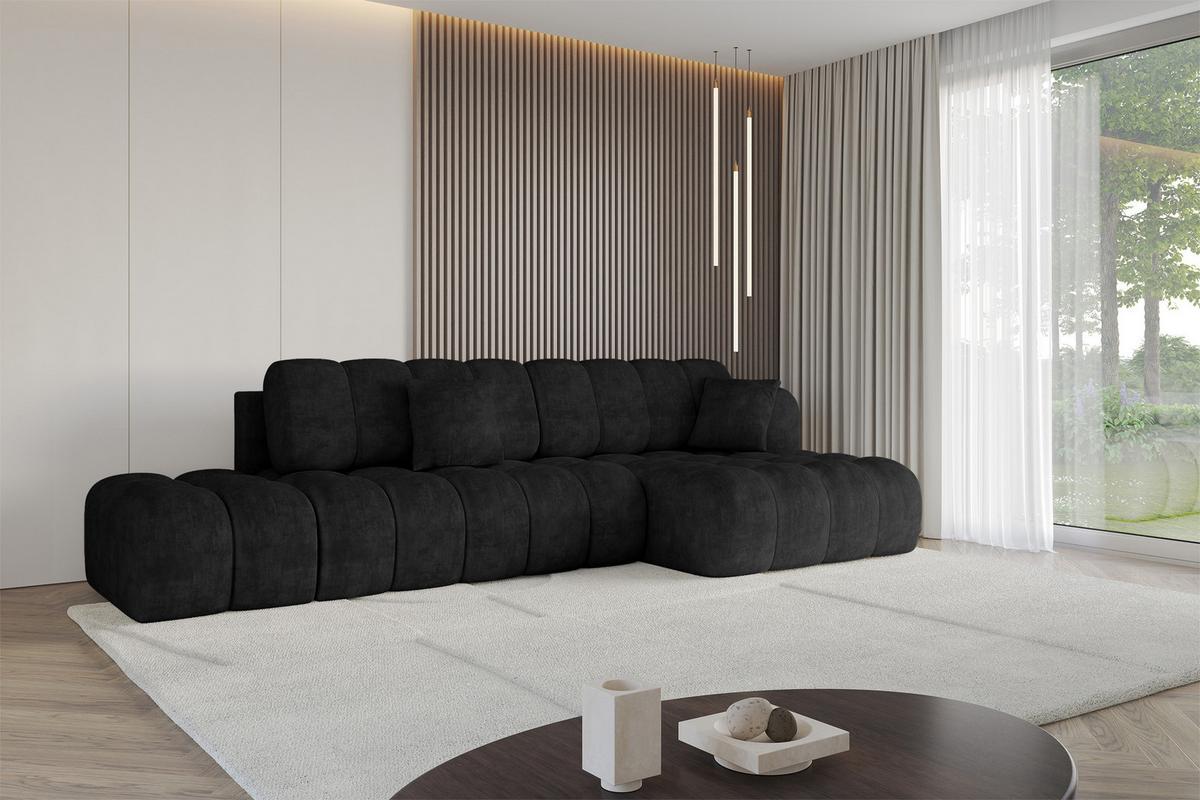 ECKSOFA mit Schlaffunktion Ottomane RECHTS OLEA-L2 321x164x75 Schwarz Velours - Schwarz, Holzwerkstoff/Kunststoff (164/321cm) - ALTDECOR