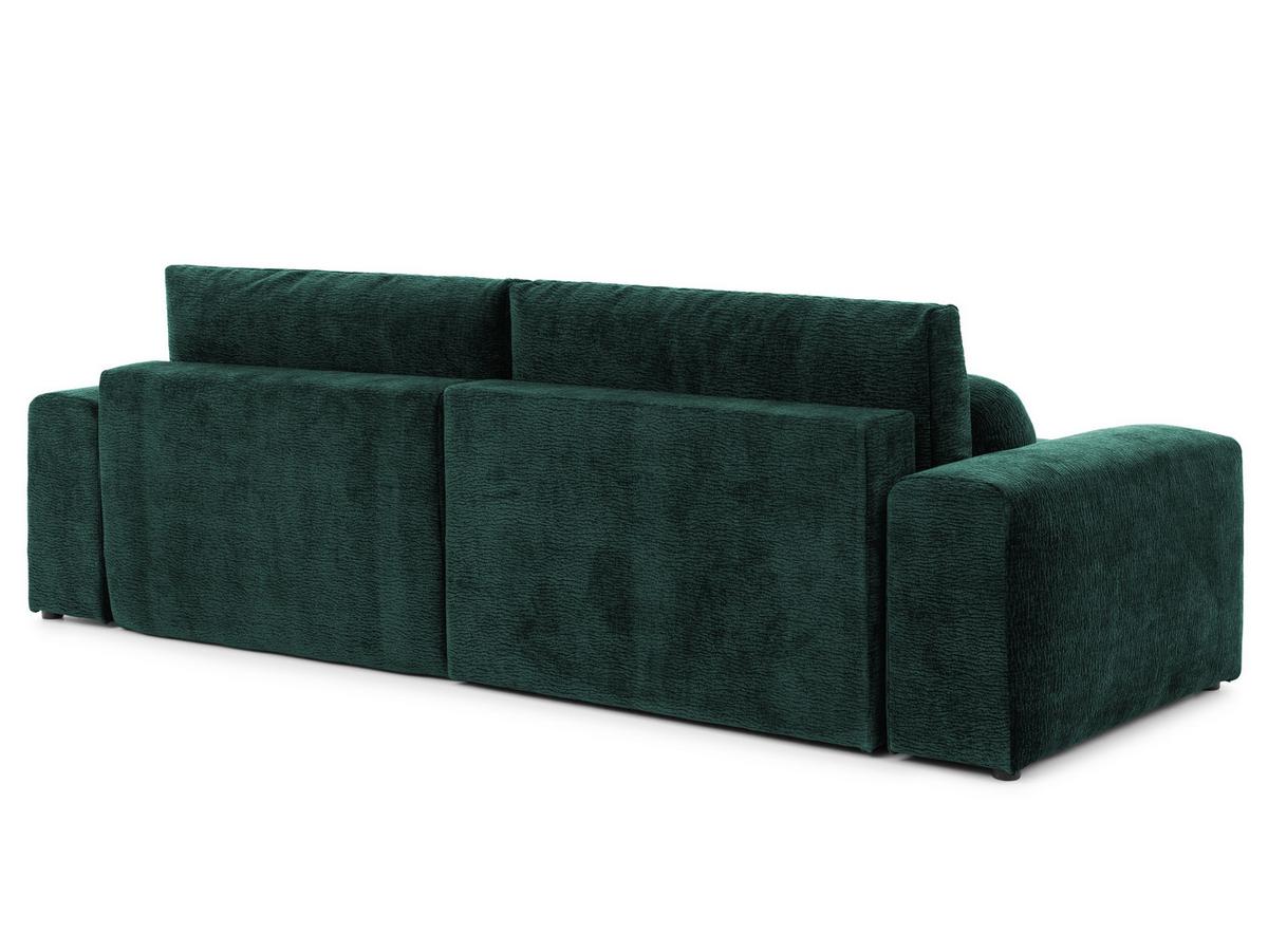 ECKSOFA Puffy mit Schlaffunktion und Bettkasten - besonders weich und puffig aus Grün Stoff mit Chenillestruktur - Ottomane links - Schwarz/Grün, Holz/Kunststoff (138/266cm) - S-Style Möbel
