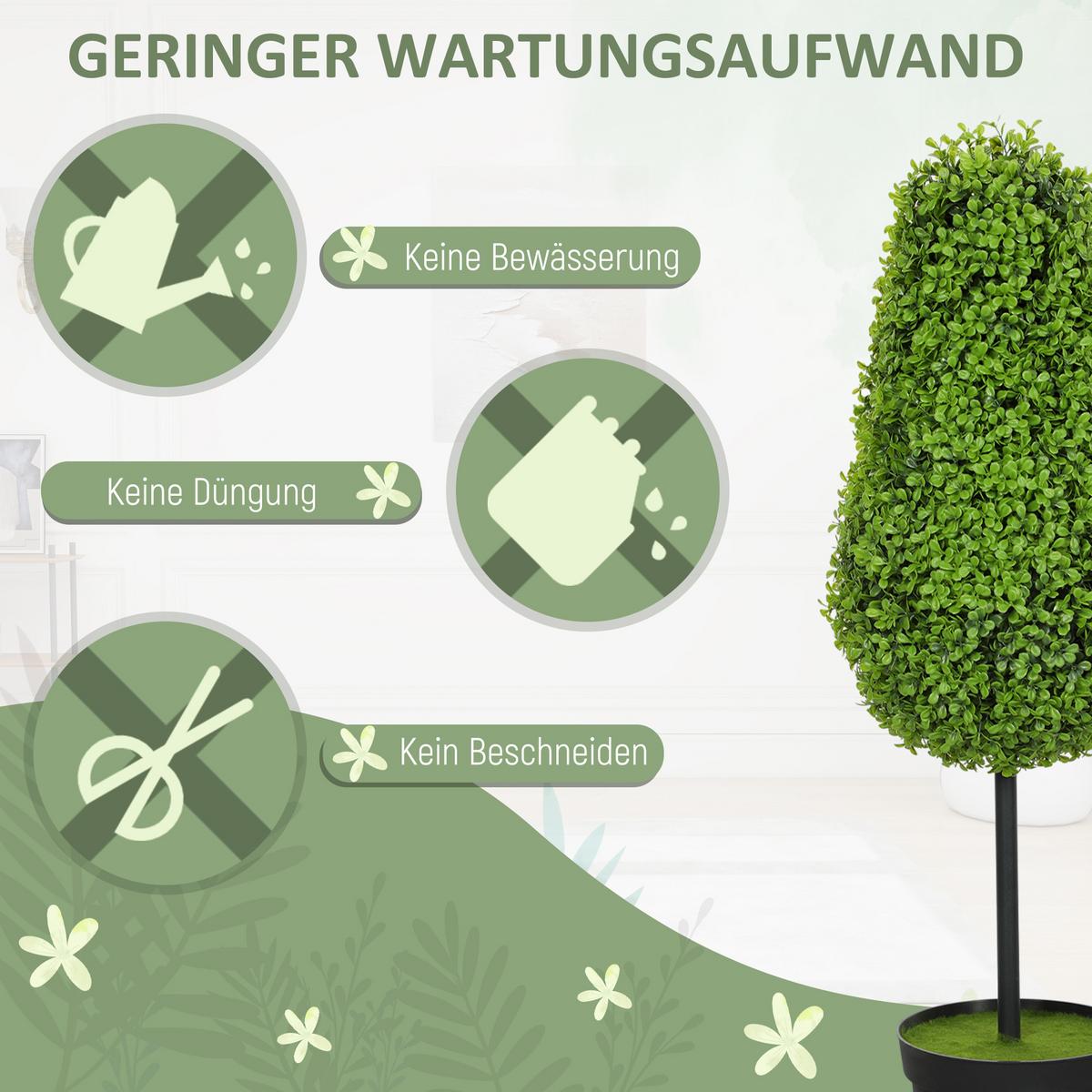 2ER Set Künstliche Buchsbaum 90cm Kunstpflanze in Tränenform Fake Plant wie echt - Schwarz/Grün, Kunststoff (90cm) - HOMCOM