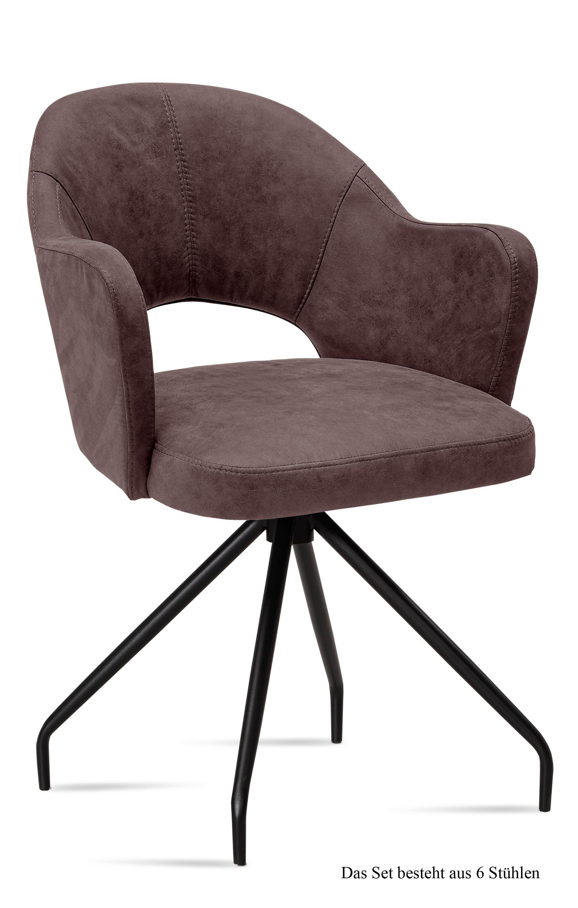 ARMLEHNSTUHL (6er-Set) Dikana 59x87x61 Schwarz/Braun - Schwarz/Braun, Kunststoff (61/87/59cm) - 58aufmkessel