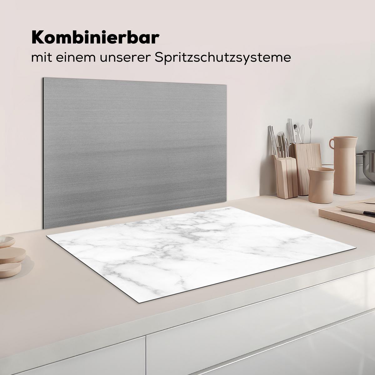 HERDABDECKPLATTE Marmor - Grau - Weiß - Strukturierter Marmor Induktionsmatte 77x51 cm - Weiß, Kunststoff (77/51/0.2cm) - MuchoWow