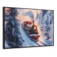 LEINWAND Bilder mit Rahmen - Weihnachtszug - Schnee - Winter - Weihnachten - 150x100 - Dunkelrot, Textil (150/100cm) - MuchoWow