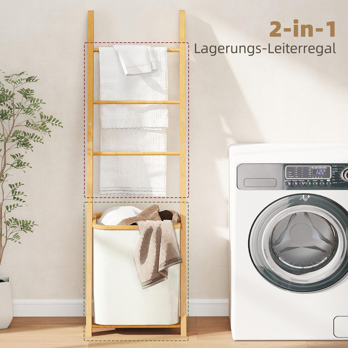 BADEZIMMER-REGAL Bambus Polyester Cremeweiß - Creme, Holz (35/133/43cm) - HOMCOM
