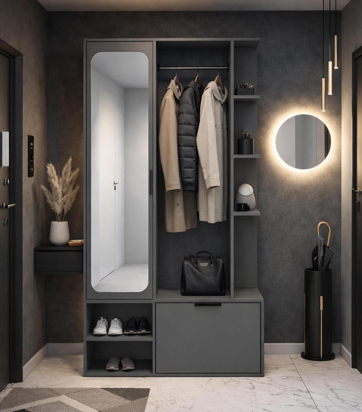 GARDEROBENSCHRANK Nemrut Grau 100/189/33 cm – Modern, mit Spiegel und viel Stauraum - Grau, Holzwerkstoff/Kunststoff (100/189.4/33cm) - AX Living