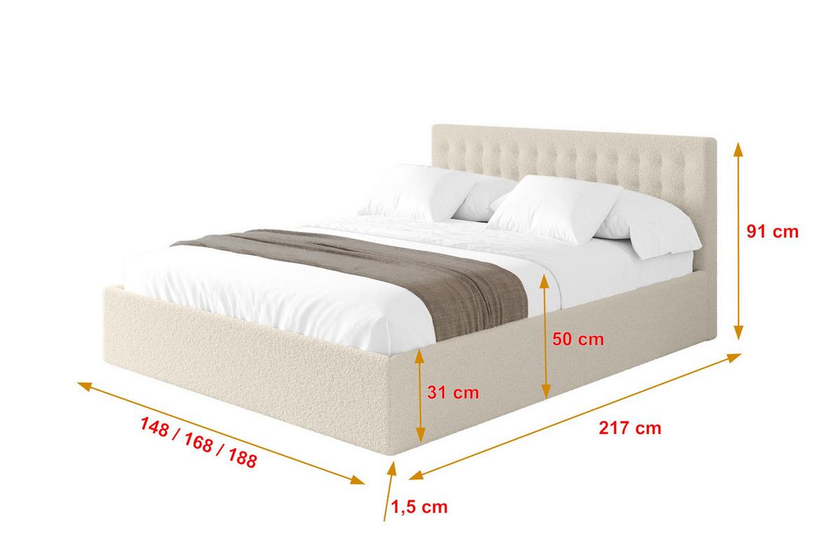 POLSTERBETT mit Bettkasten und Lattenrost, Bett mit Matratze H3/H4 - PARI 160x200 Beige - Sandfarben, Holzwerkstoff/Textil (160/200cm) - ALTDECOR