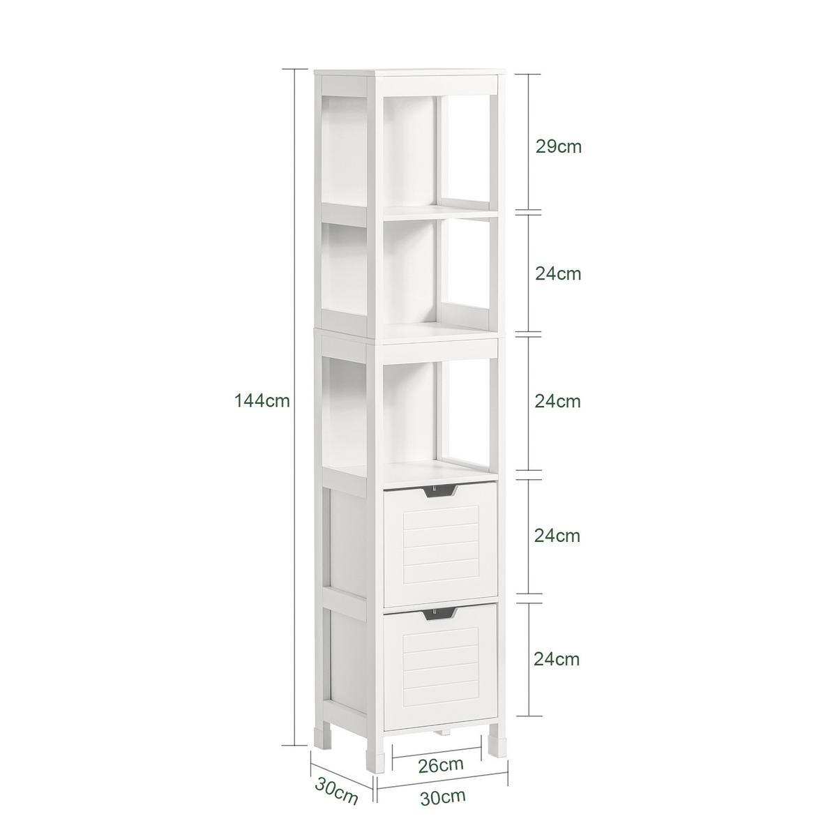 HOCHSCHRANK mit 3 offenen Fächern und 2 Körben Weiß 30x30x144cm - Weiß, Holzwerkstoff (30/145/30cm) - SoBuy