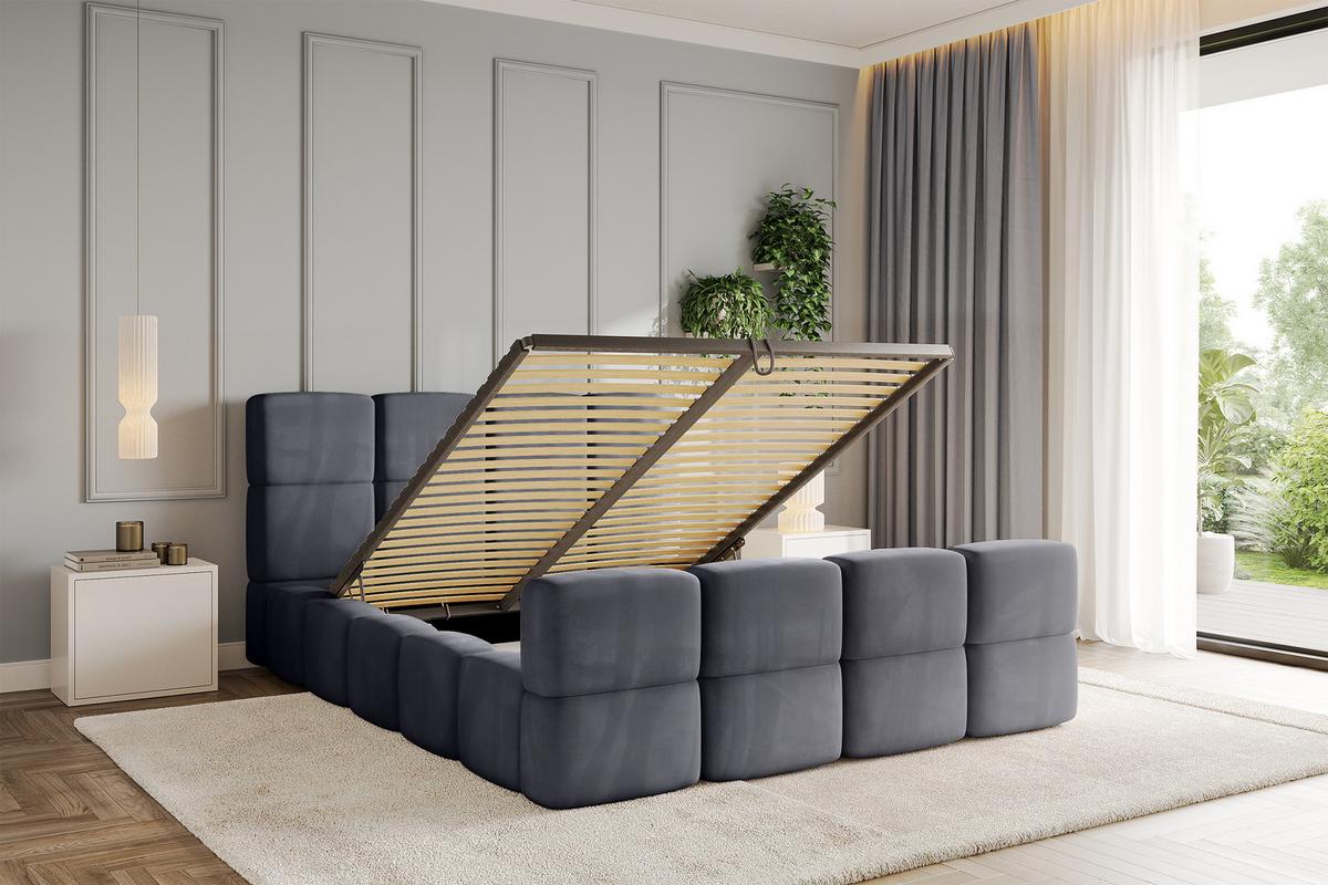 POLSTERBETT mit Bettkasten und Lattenrost, Bett mit Matratze H3/H4, Kopfteil, Boxbett, Doppelbett mit Stauraum - NATA-Z 120x200 Dunkelgrau - Dunkelgrau, Holzwerkstoff/Textil (120/200cm) - ALTDECOR