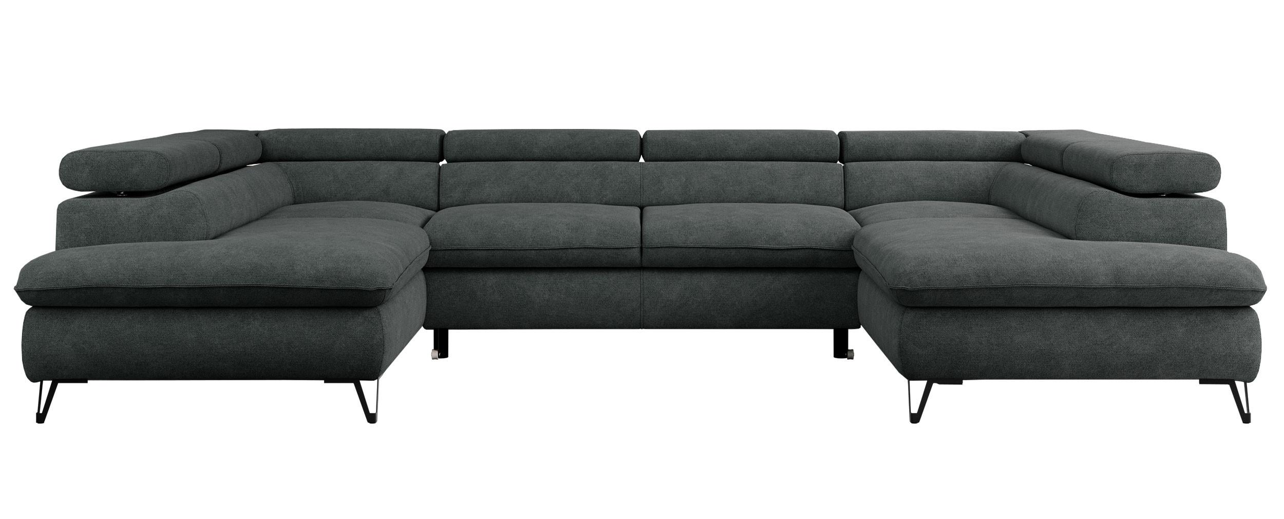 WOHNLANDSCHAFT PEDRO U Struktur Dunkelgrau - Dunkelgrau/Schwarz, Textil/Metall (346/76/208cm) - MKS