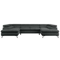 WOHNLANDSCHAFT PEDRO U Struktur Dunkelgrau - Dunkelgrau/Schwarz, Textil/Metall (346/76/208cm) - MKS