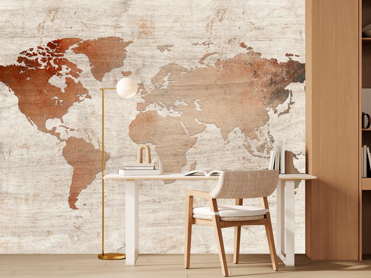 FOTOTAPETE für Wohnzimmer Vintage Karte Holz Hintergrund Retro 200x140 - Beige/Braun, Papier (200/140cm) - Muralo