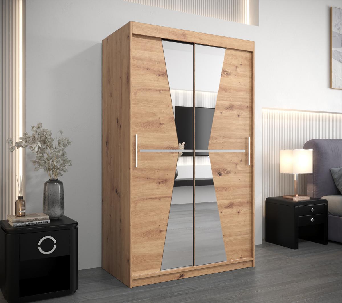 SCHWEBETÜRENSCHRANK 200/120/62 2-türig - Silberfarben/Eiche Artisan, Holz/Kunststoff (120/200/62cm) - MÖBEL KRYSPOL