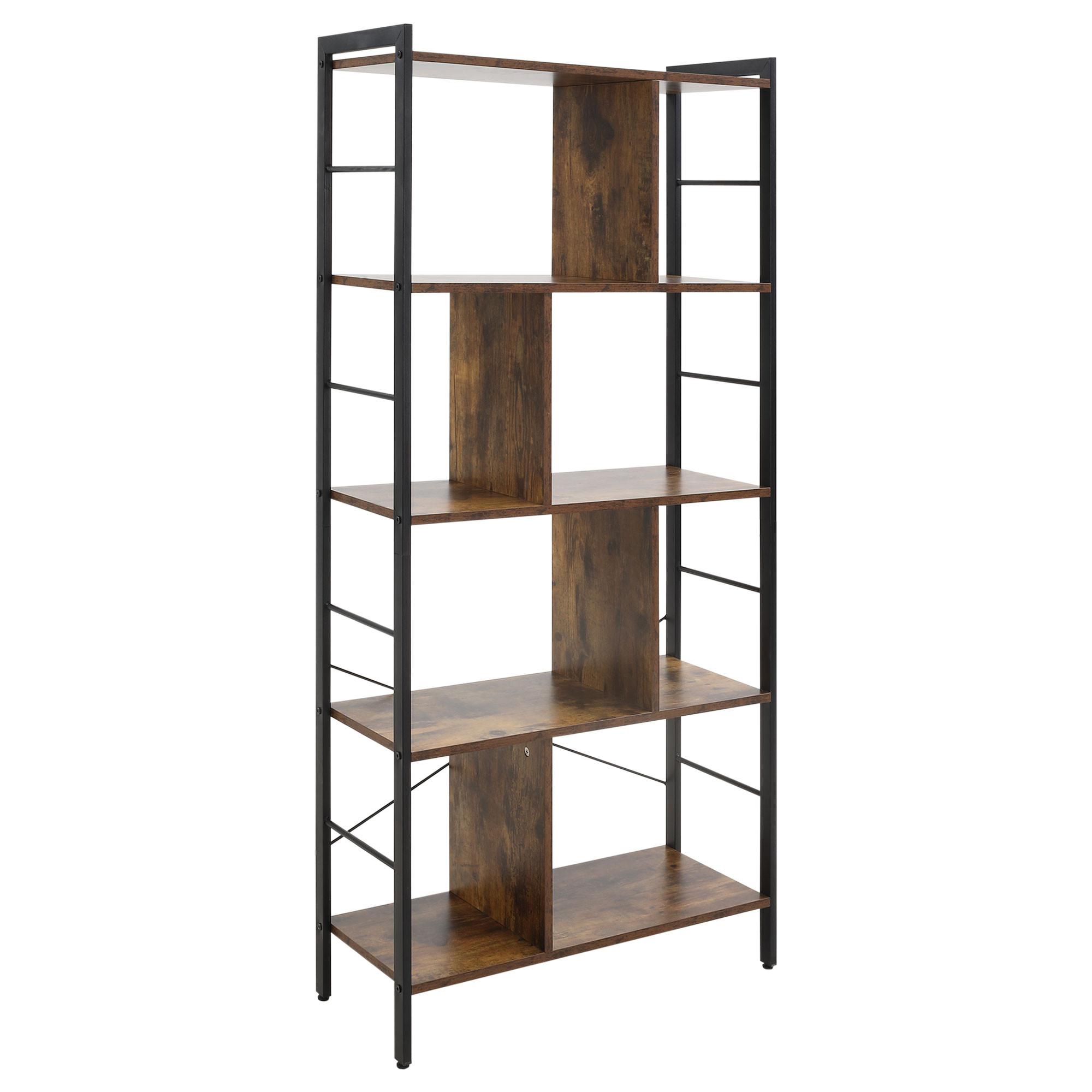 BÜCHERREGAL Spanplatte Metall Rustikal-Braun - Schwarz/Braun, Holzwerkstoff/Metall (30/157.5/77cm) - HOMCOM