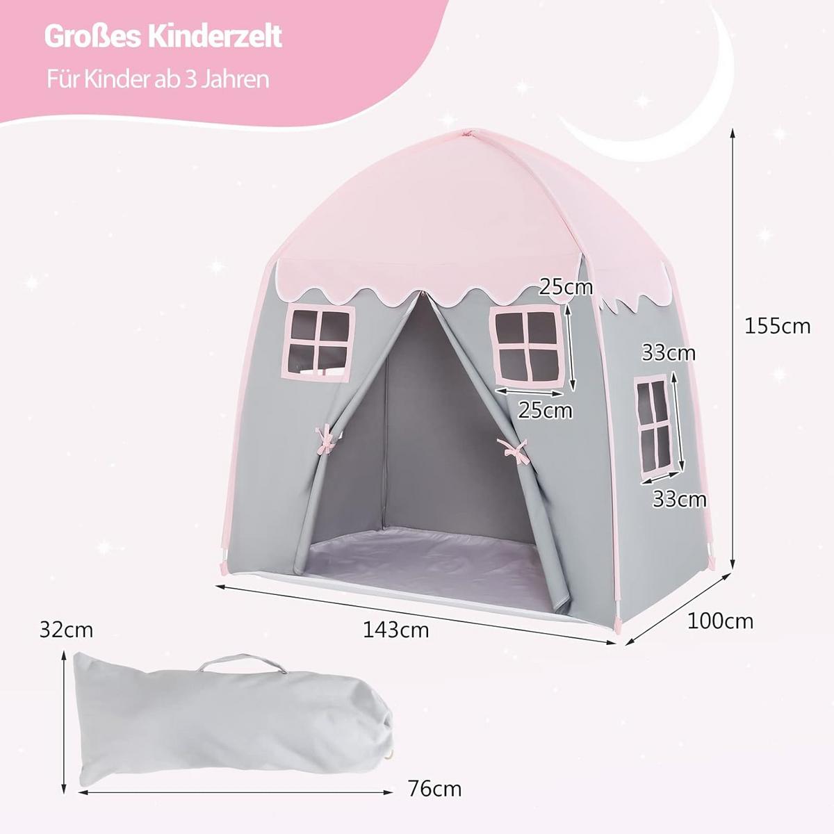KINDERZELT 155cm Pink - Pink, Textil (143/155/100cm) - COSTWAY