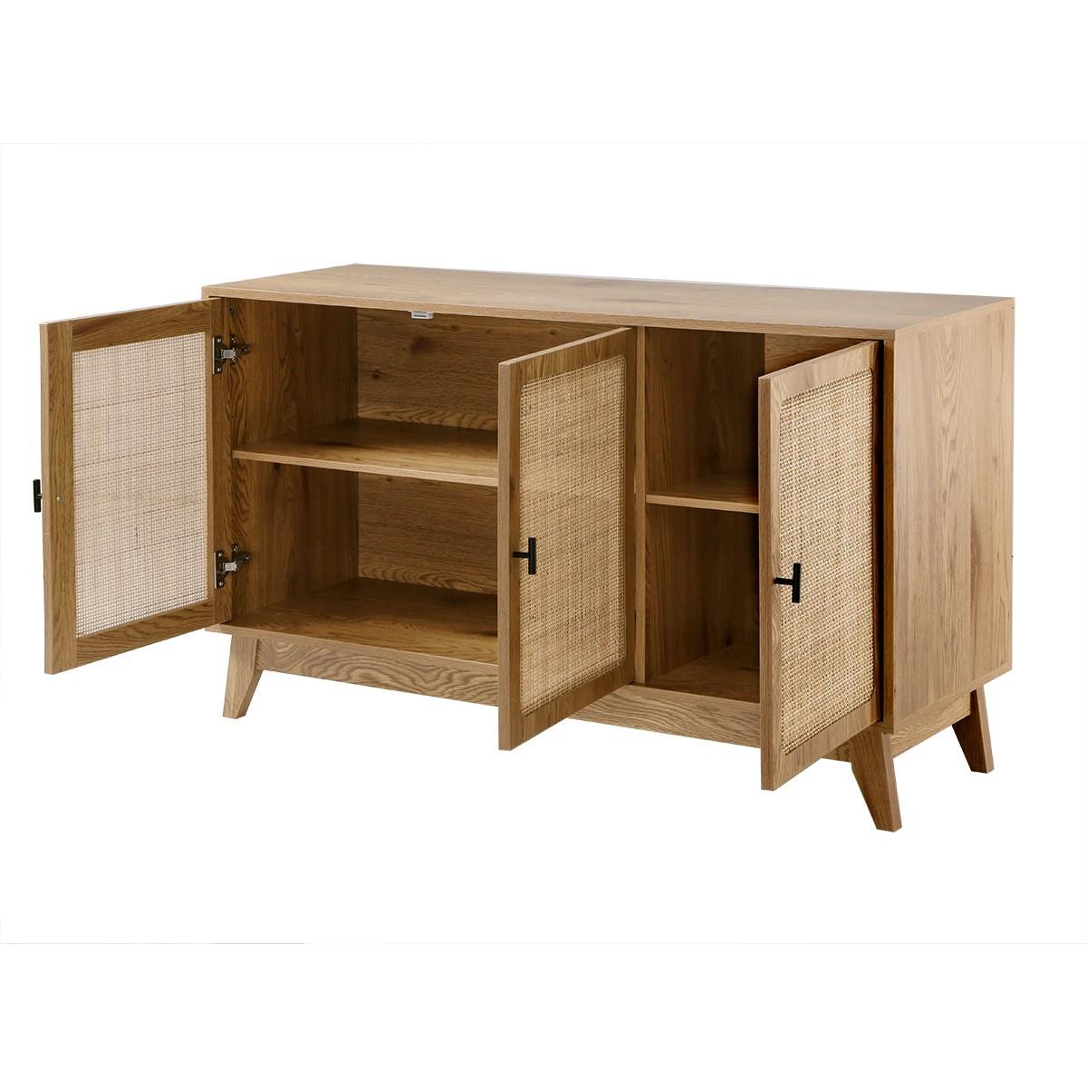 SIDEBOARD 3 Türen mit Naturgeflecht-Front B120 cm - ALIA - Eschefarben, Holzwerkstoff (40/72/46cm) - Calicosy