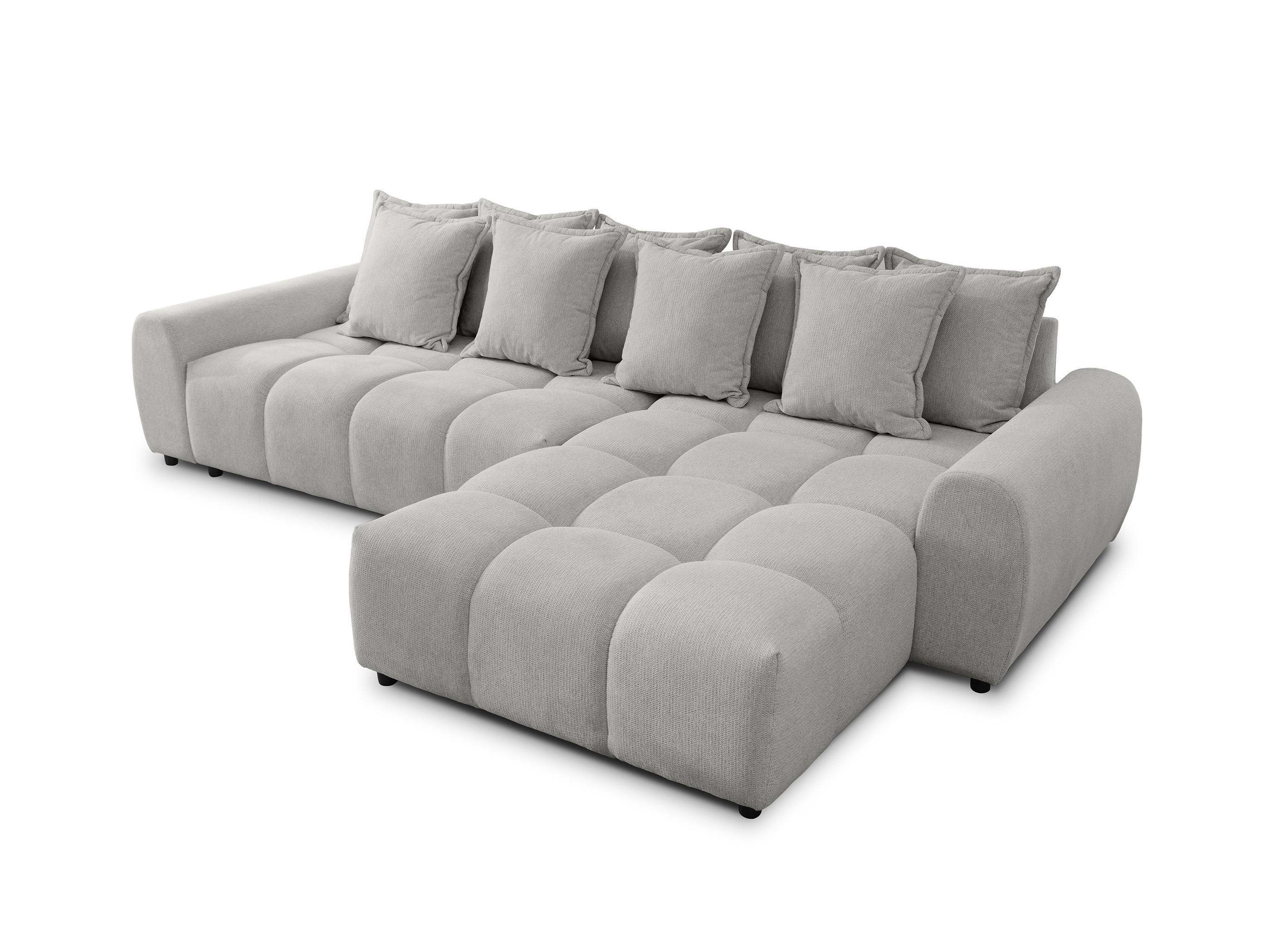 ECKSOFA Bubble mit losen Rückenkissen und Sitzfläche in Bubble-Optik aus weichem Hellgrau Strukturstoff mit schöner Sitzkomfort - Ottomane rechts - Hellgrau/Schwarz, Holz/Kunststoff (306/180cm) - S-Style Möbel