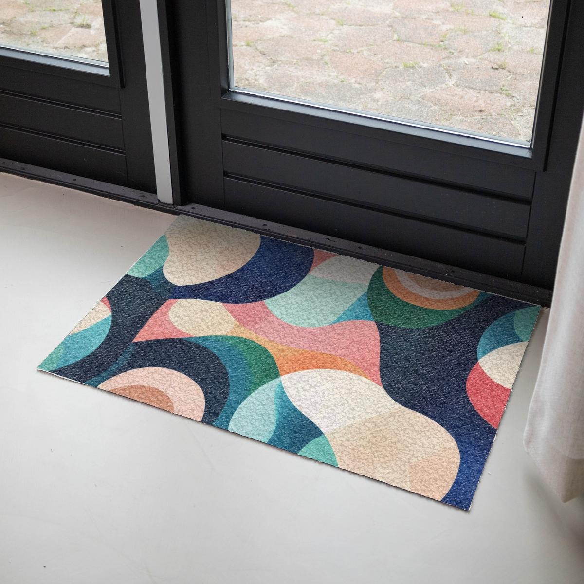 FUSSMATTE Abstrakt - Blau - Rosa Fußabtreter 90x60 cm - Multicolor, Kunststoff (90/0.4cm) - MuchoWow