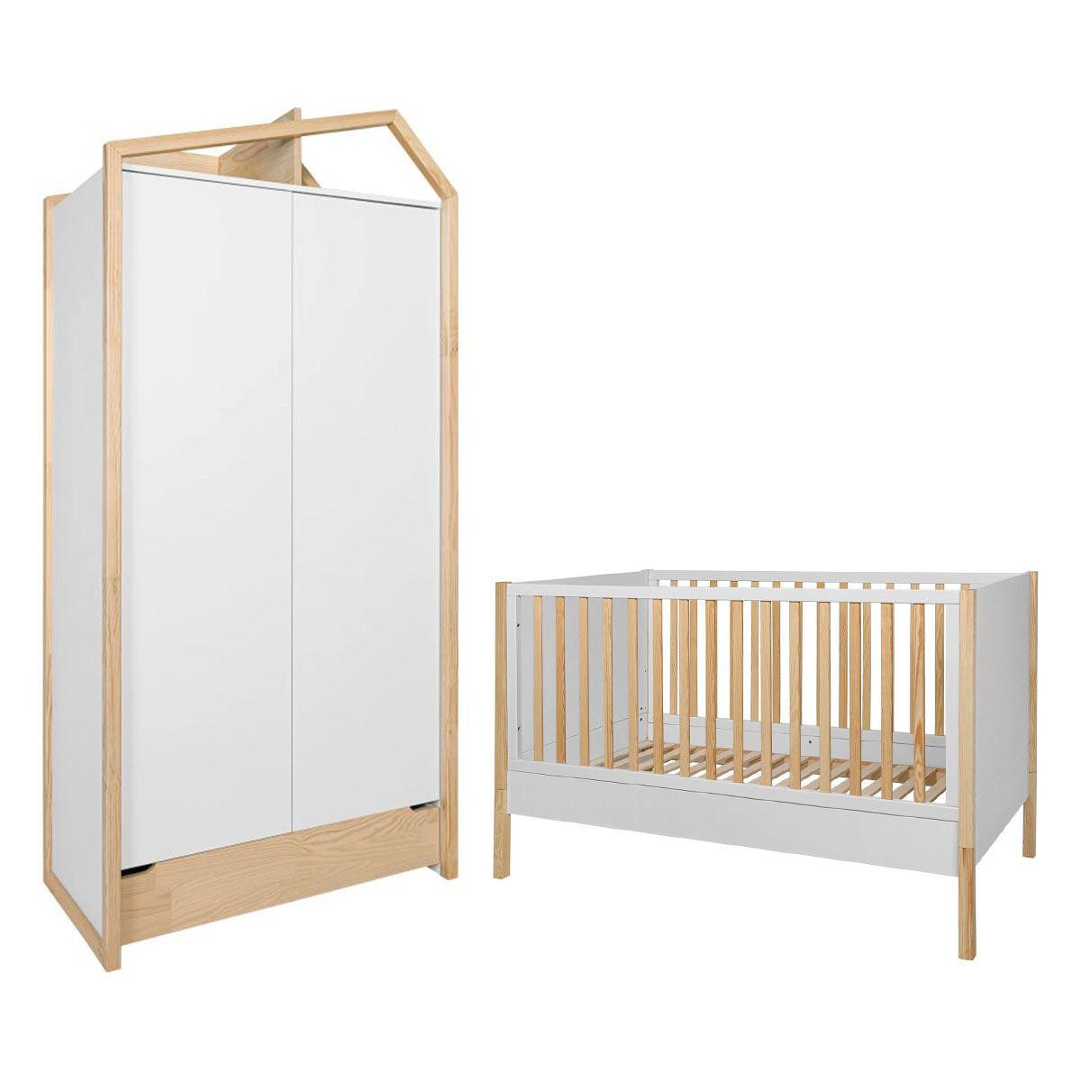 BABYZIMMER 2-teilig Juliette Weiß und Holz - Weiß, Holzwerkstoff (147.5/91.5/77.5cm) - Petits-meubles