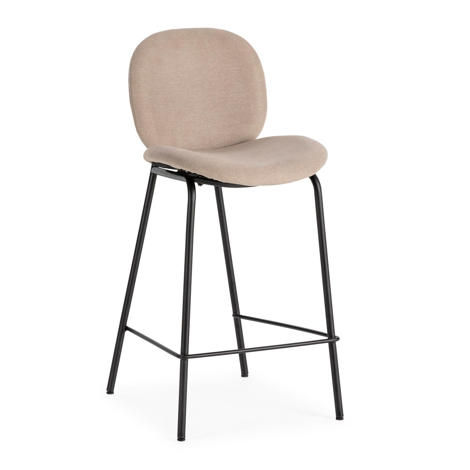 BARHOCKER (Set aus 2) aus Stoff mit schwarzen Metallbeinen - cori 43/54/66 cm - Beige, Textil (54/66/43cm) - Drawer
