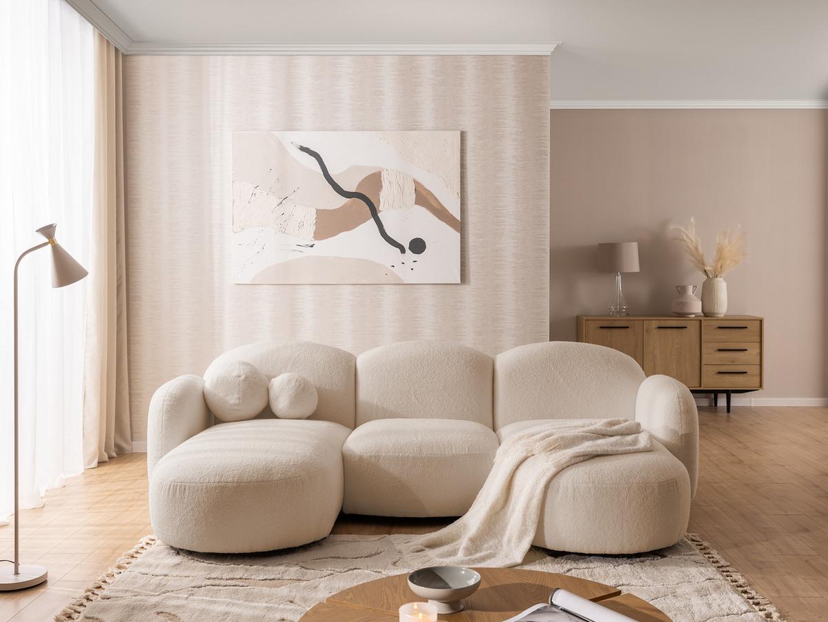 WOHNLANDSCHAFT Nuvola mit abgerundetem Design Hellbeige Bouclé-Stoff - Beige/Schwarz, Holz/Kunststoff (268/80/146cm) - S-Style Möbel