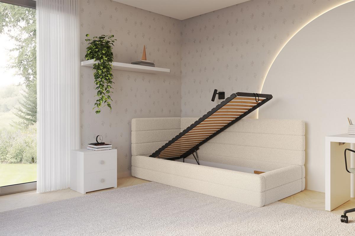 EINZELLBETT Jugendbett mit Bettkasten, Rechts - BEMY 100x200 Dunkelbeige - Taupe, Holzwerkstoff/Textil (100/200cm) - ALTDECOR