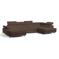 WOHNLANDSCHAFT RUBANO R-S Braun Boucle-Stoff mit Schlaffunktion - Braun, Holz (339/89/190cm) - MASSENO
