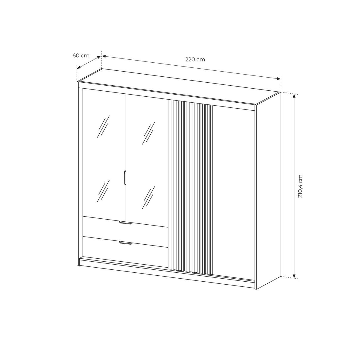 DREHTÜRENSCHRANK TALLINO 220/210,4/60 cm 3-türig mit Spiegel Eiche Artisan - Eiche Artisan, Holzwerkstoff (220/210.4/60cm) - MASSENO