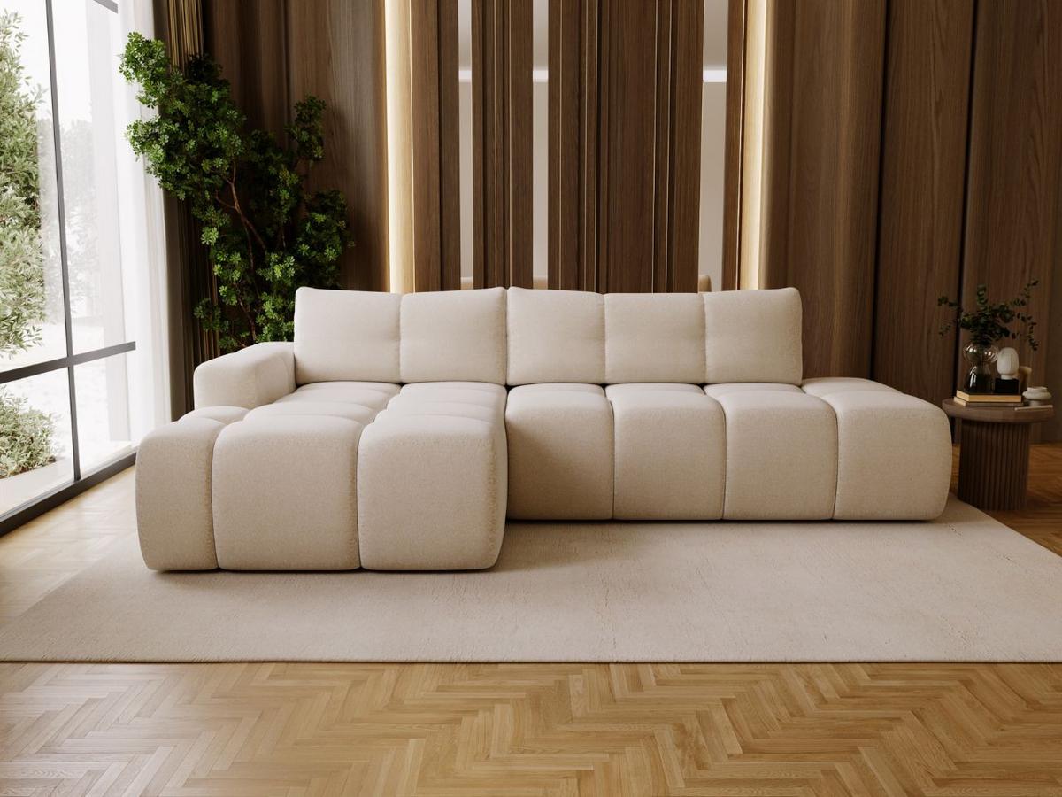 ECKSOFA Montero Bouclé-Stoff Creme Links - Creme, Holz/Textil (280/177cm) - Graingold