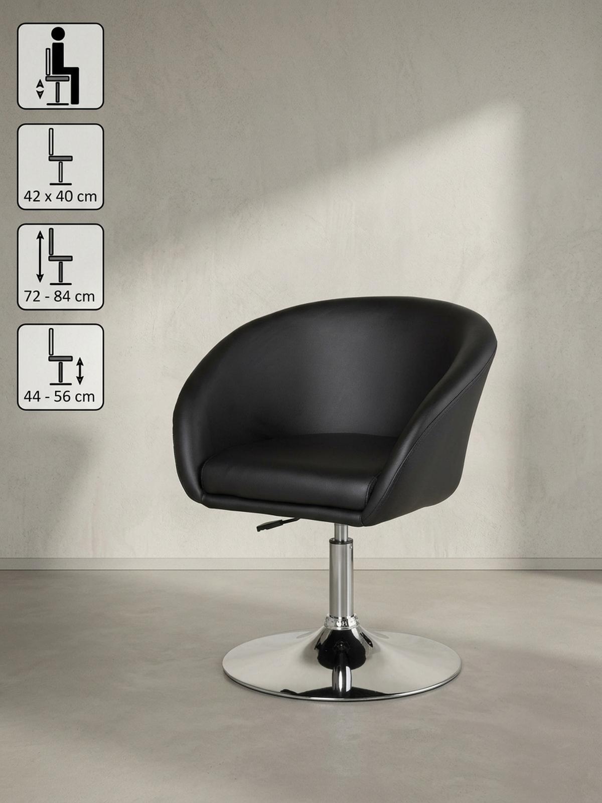 LOUNGESESSEL verstellbare Sitzhöhe mit Trompetenfuß Retro LIFT , Schwarz 62x55x84 cm - Silberfarben/Schwarz, Kunststoff/Textil (62/84/55cm) - KADIMA DESIGN