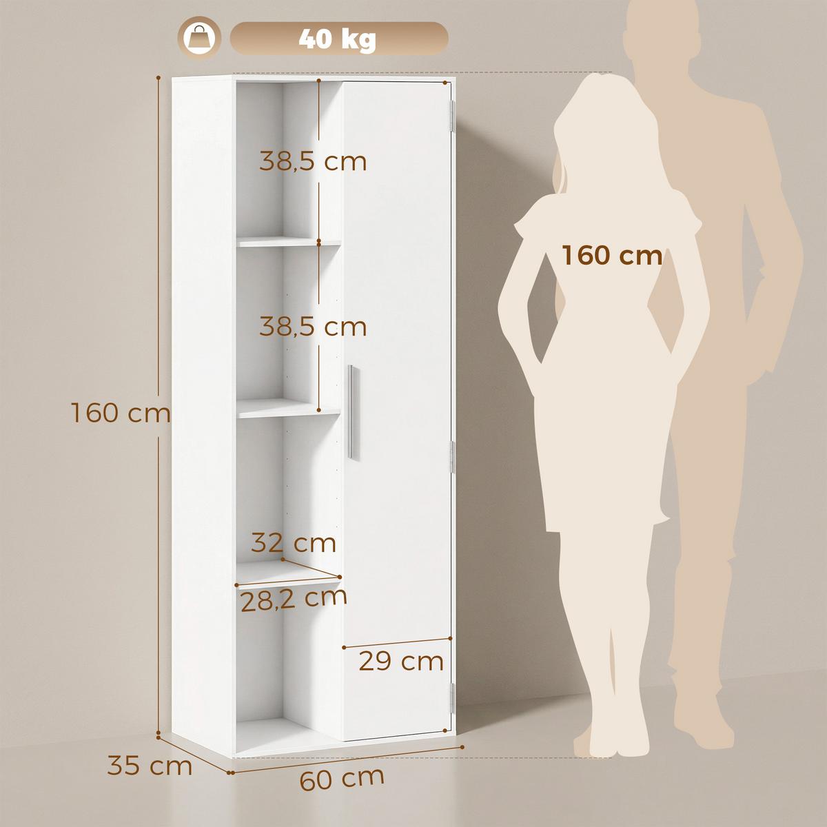 BÜCHERSCHRANK Spanplatte MDF Weiß - Silberfarben/Weiß, Holzwerkstoff/Kunststoff (35/160/60cm) - HOMCOM