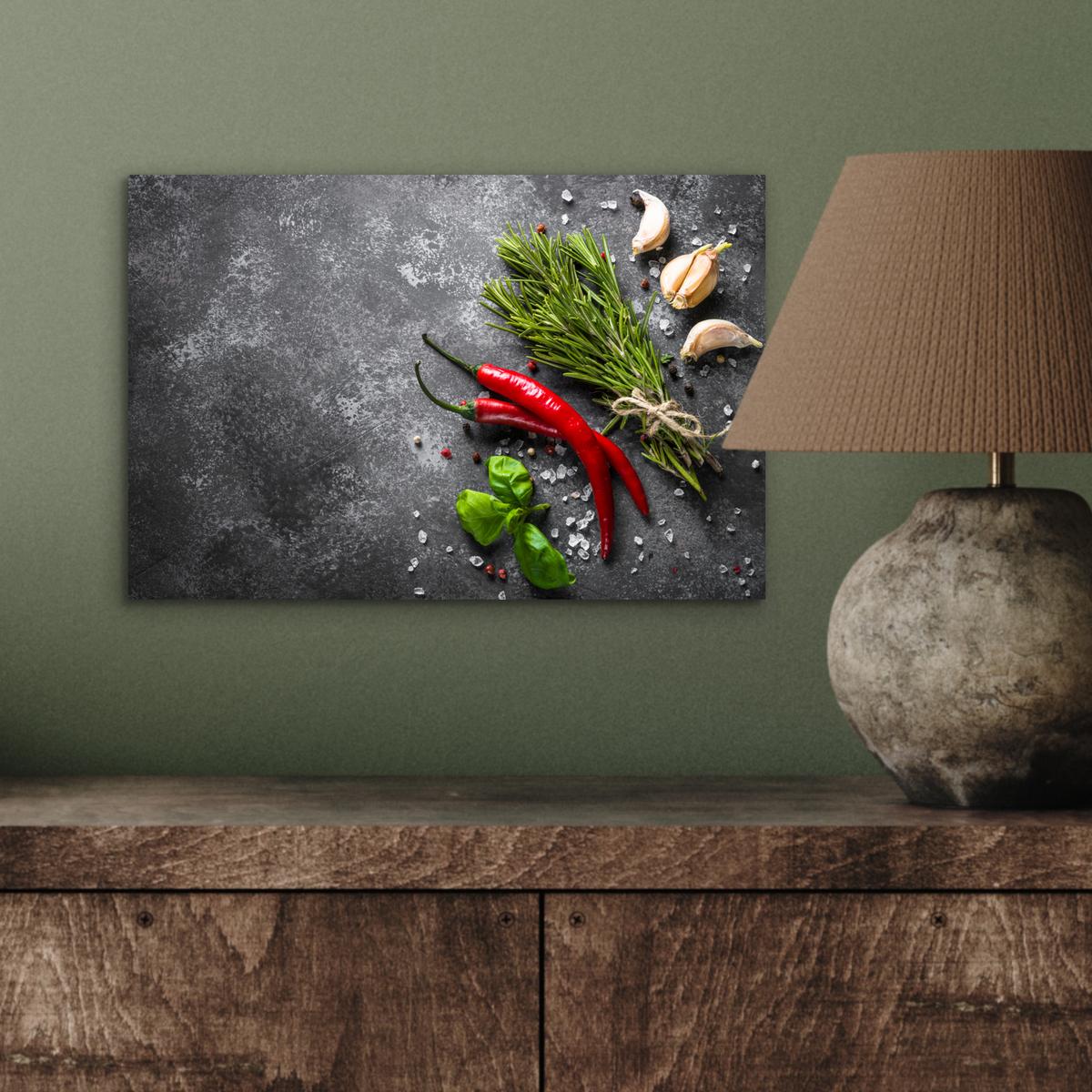METALLBILD Pfeffer - Kräuter - Gewürze - Beton 30x20 cm - Dunkelgrau, Metall (30/20cm) - MuchoWow
