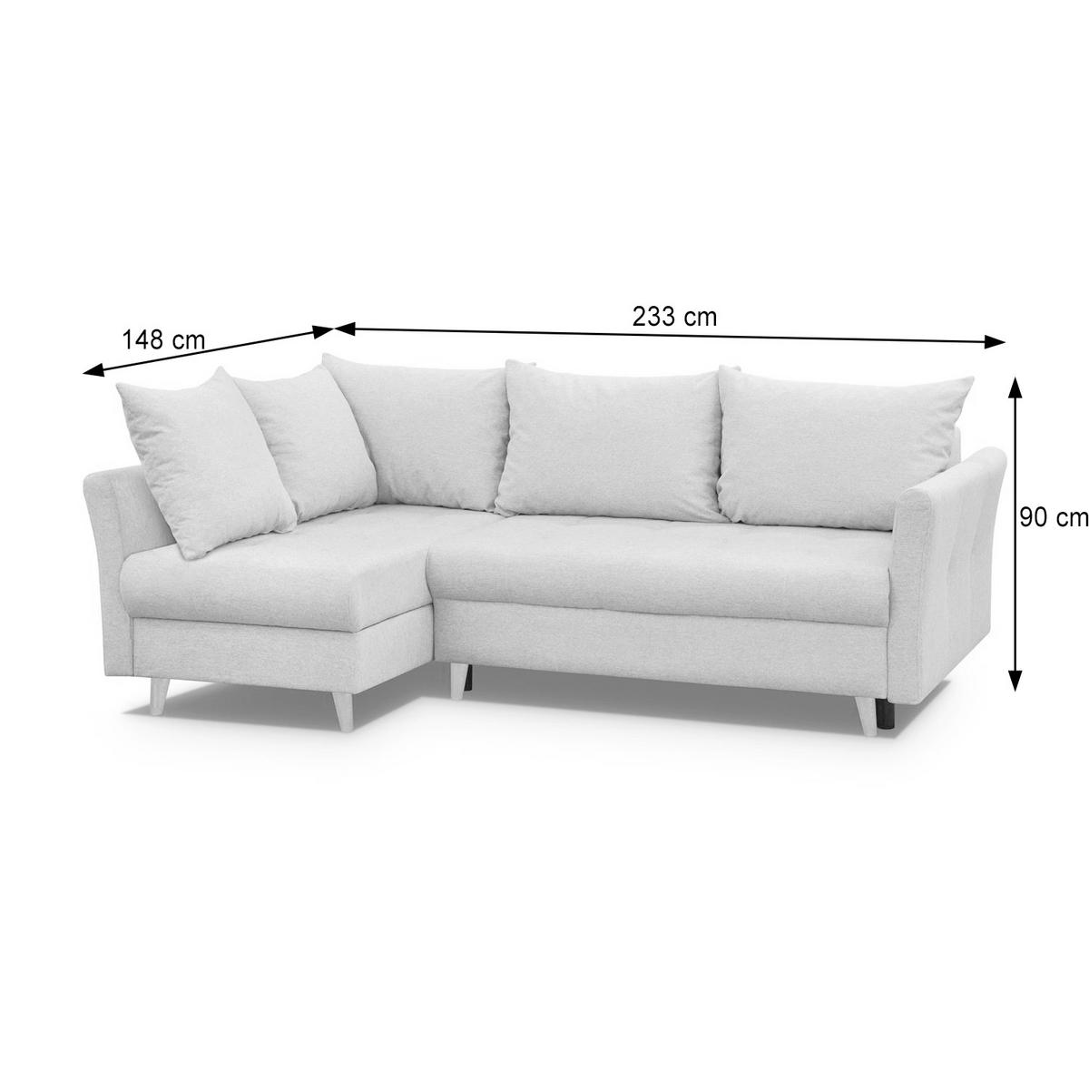 ECKSCHLAFSOFA Neron mit 2 Bettkasten und Beine in Buchefarbe, Dunkelgrau, links - Dunkelgrau/Buchefarben, Textil (233/148cm) - Beautysofa