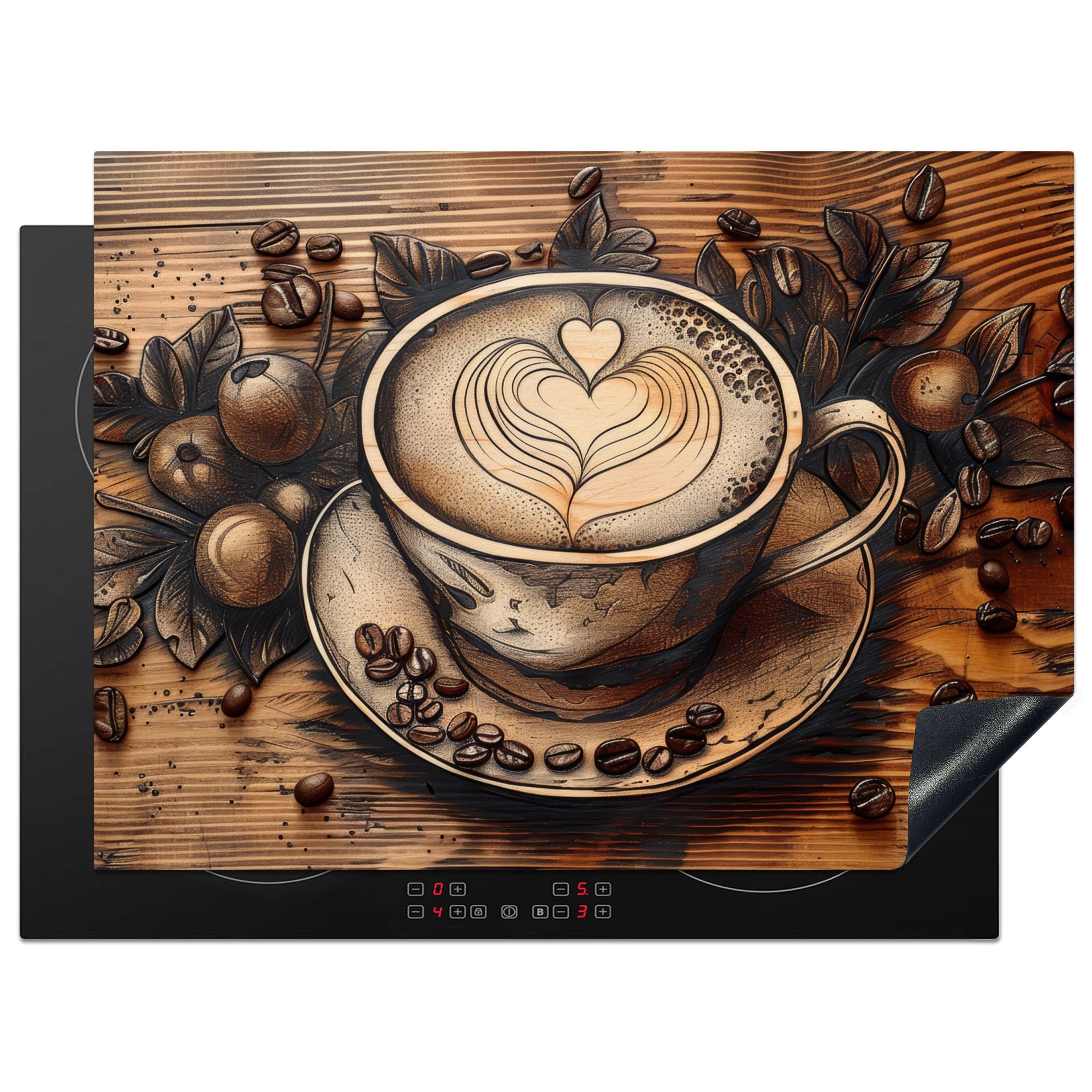 HERDABDECKPLATTE Kaffee - Vintage - Braun - Tasse - Holz Induktionsmatte 71x52 cm - Cappuccino, Kunststoff (71/52/0.2cm) - MuchoWow