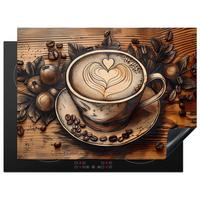 HERDABDECKPLATTE Kaffee - Vintage - Braun - Tasse - Holz Induktionsmatte 71x52 cm - Cappuccino, Kunststoff (71/52/0.2cm) - MuchoWow