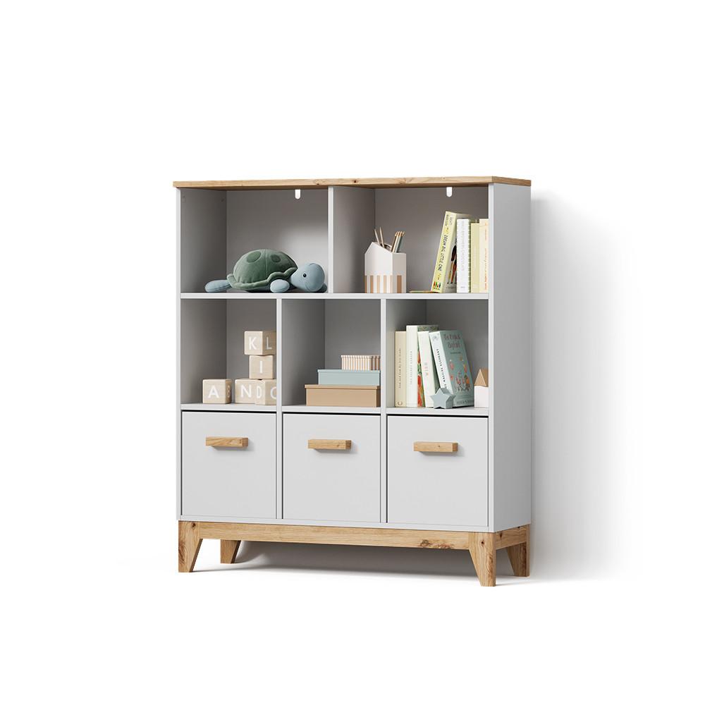 KINDERREGAL Mailo Weiß/Artisan 98.4 x 113.4 cm XL mit 3 Schubladen - Weiß/Eiche Artisan, Holzwerkstoff (98.4/113.4/32.6cm) - Livinity®