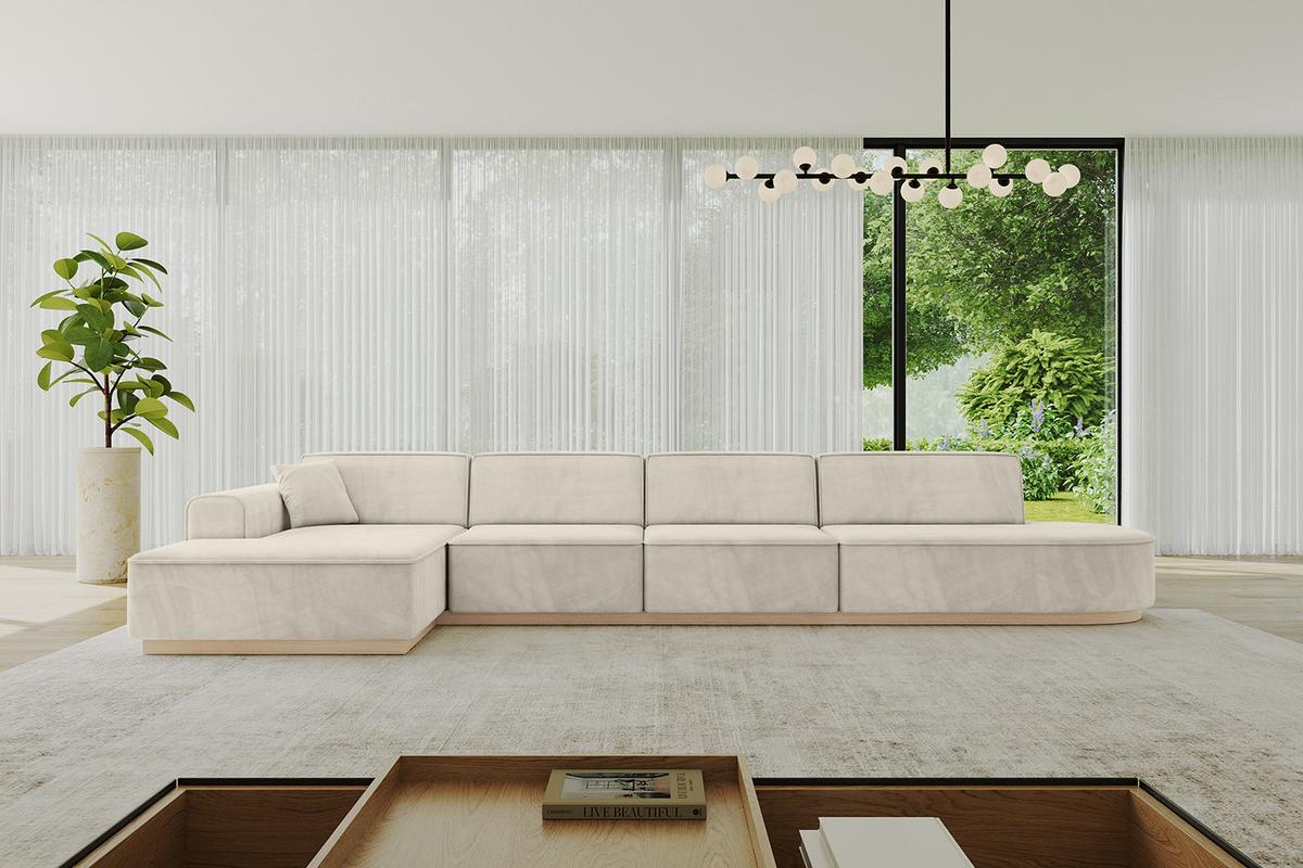 ECKSOFA Ottomane Links IREA-L3 - 413x171x83 cm Dunkelgrau - Ecru, Holzwerkstoff/Textil (413/171cm) - ALTDECOR