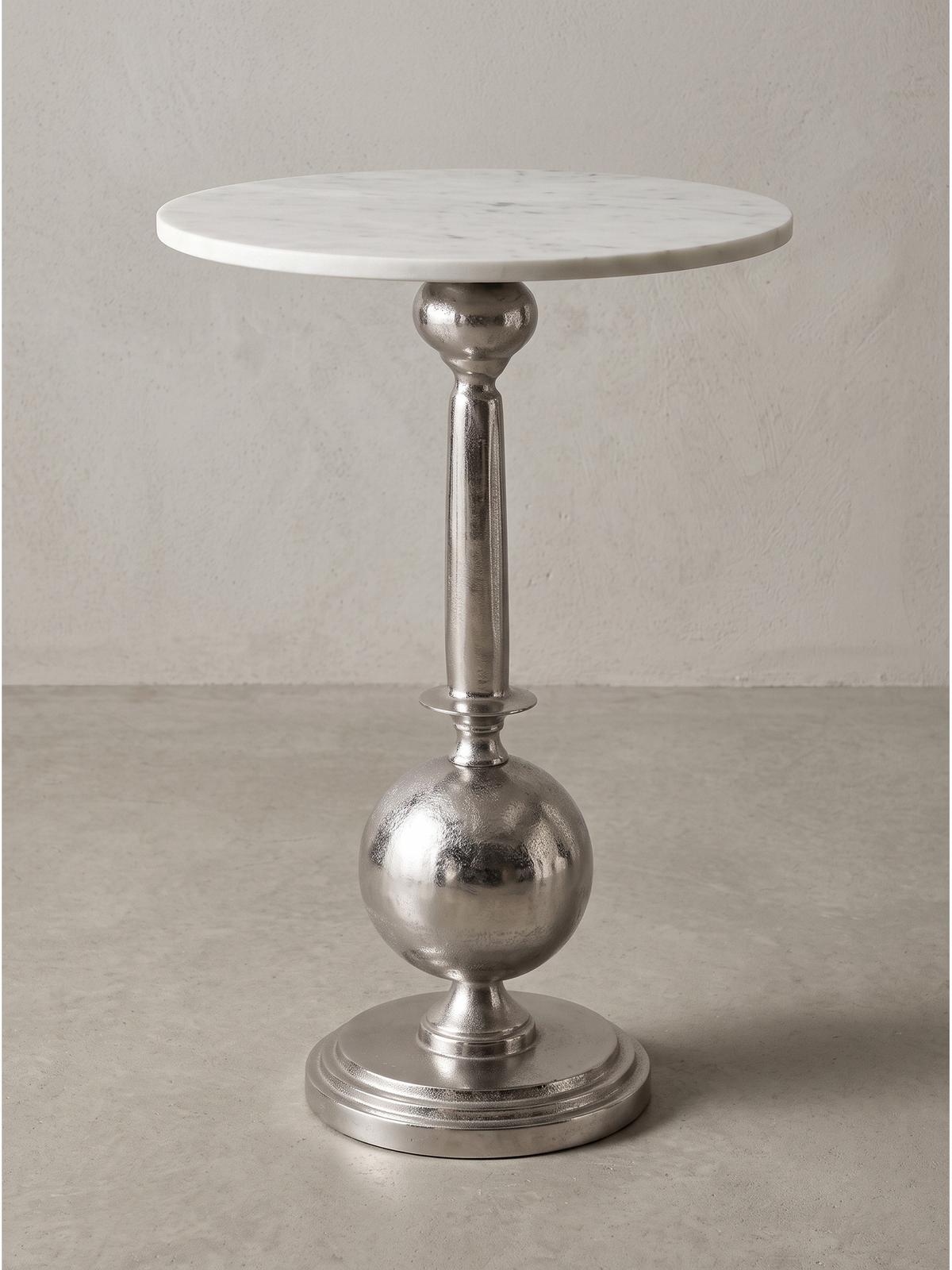 BEISTELLTISCH SARNANO, Marmor, Silber-Weiß, Ø 40 x 57 cm - Silberfarben, Stein/Metall (40/40/57cm) - KADIMA DESIGN