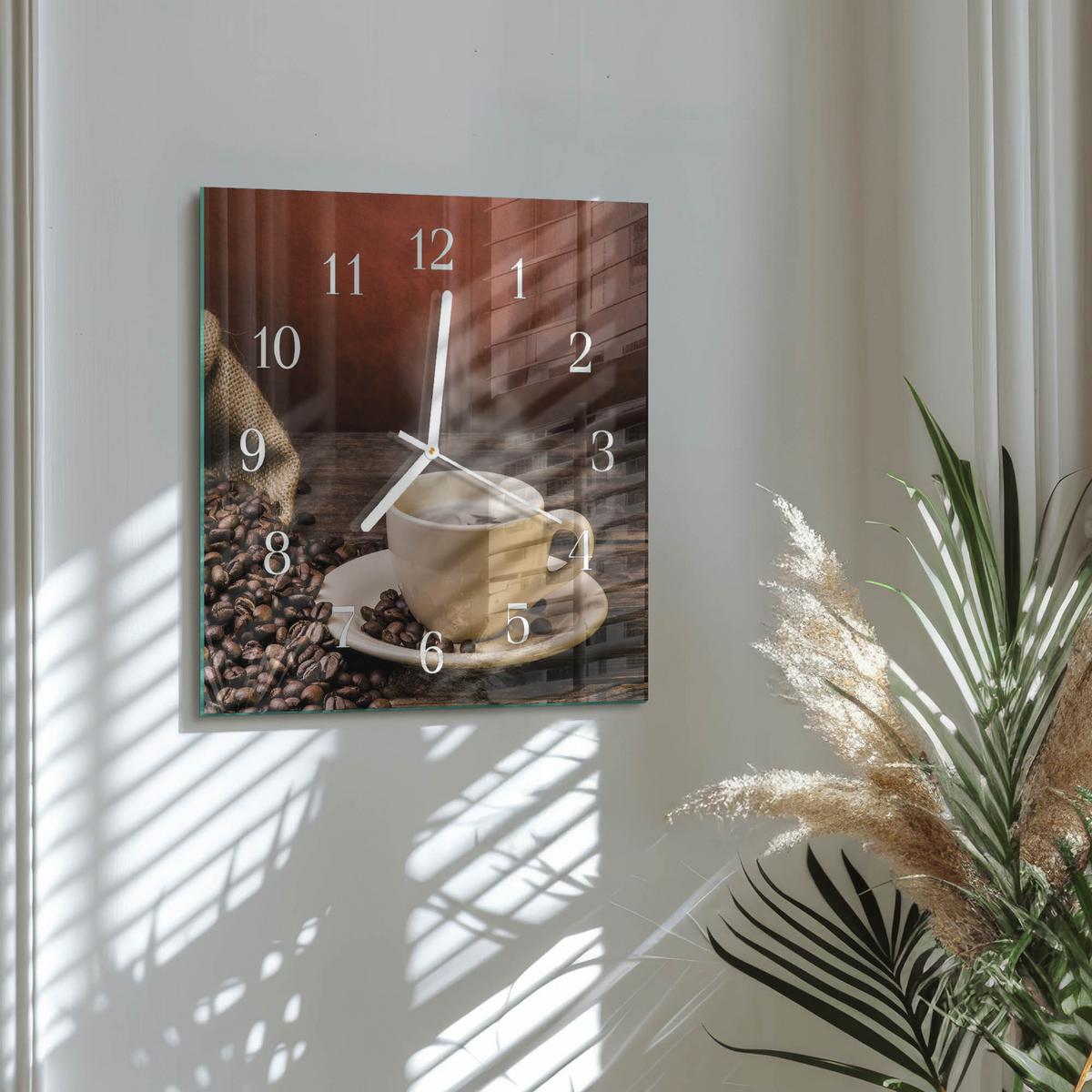 WANDUHR aus Glas 30x30 cm - Kaffee - Braun, Glas (30/30/0.4cm) - TULUP