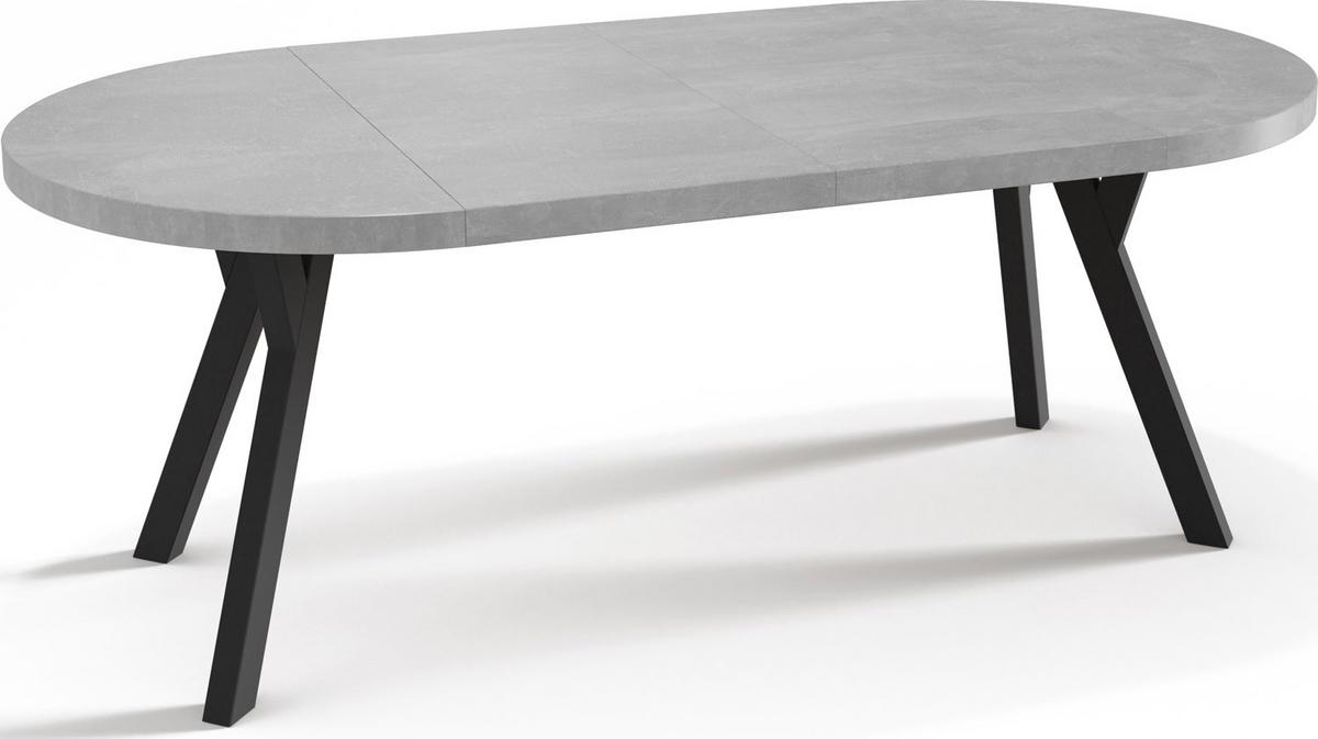 ESSTISCH Twixy runder ausziehbarer, Grauer Beton 90-170/90/76 cm - Hellgrau/Schwarz, Holz/Holzwerkstoff (90/170/76cm) - WFL GROUP
