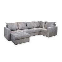 WOHNLANDSCHAFT LORIVO L-S Hellgrau Plüsch-Stoff mit Schlaffunktion - Hellgrau/Grau, Holz/Kunststoff (285/85/150cm) - MASSENO