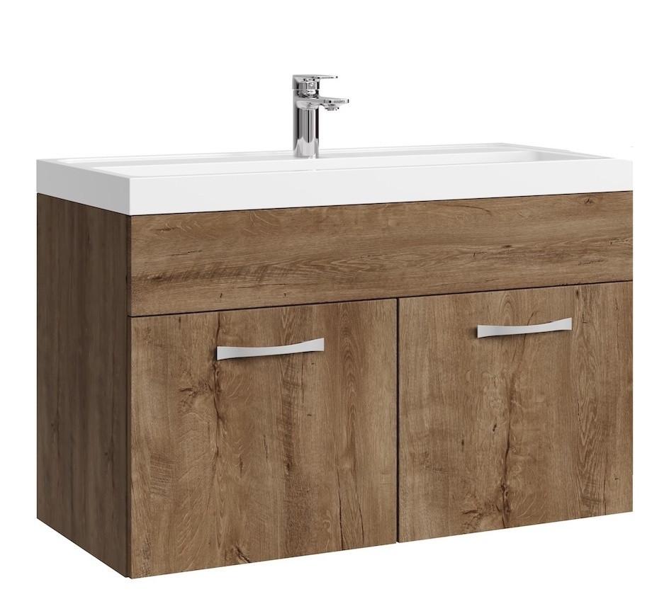 BADMÖBEL-SET Paso 2 Teile Braun Eiche - 80 x 35 x 55 cm - Eichefarben/Braun, Holz (80/55/40cm) - Badplaats