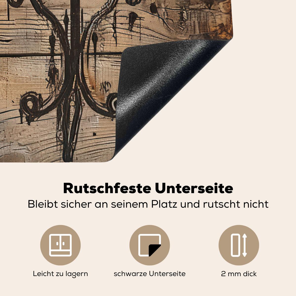 HERDABDECKPLATTE Cafe - Holz - Kaffee - Regale Herdabdeckung Induktionsfeld 70x52 cm - Schwarz, Kunststoff (70/52/0.2cm) - MuchoWow