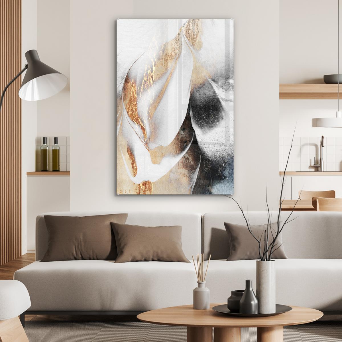 ACRYLGLASBILD Luxus - Abstrakt - Gold - Weiß 80x120 cm - Goldfarben, Glas (80/120cm) - MuchoWow