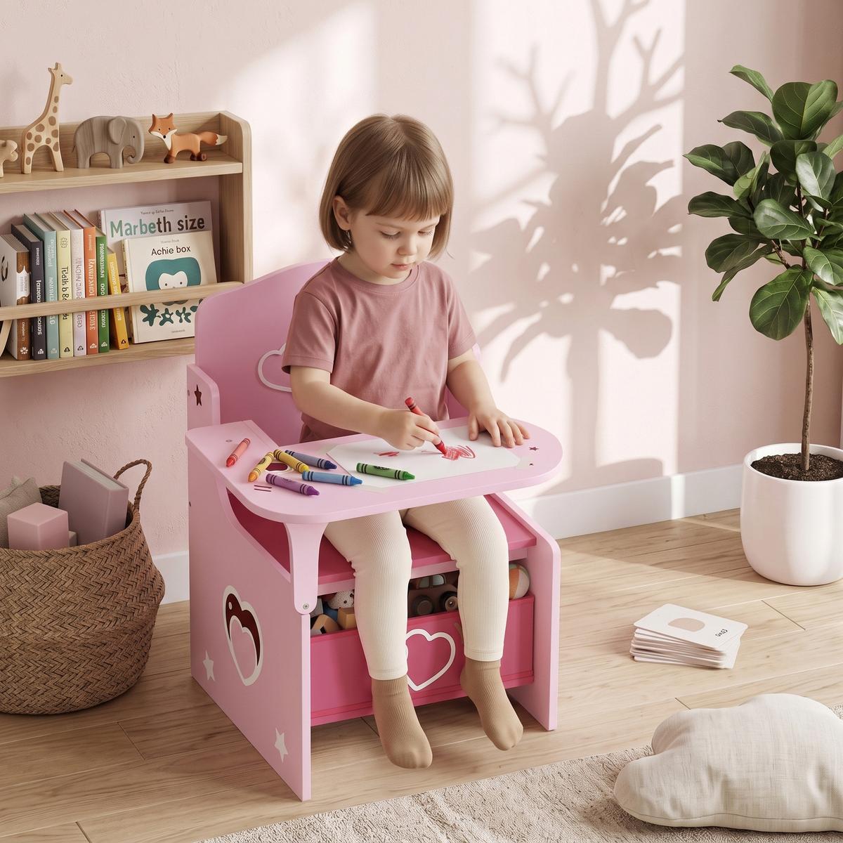 KINDERTISCH-MIT-STUHL MDF Vliesstoff Rosa - Rosa, Holzwerkstoff (51/59/58.5cm) - AIYAPLAY