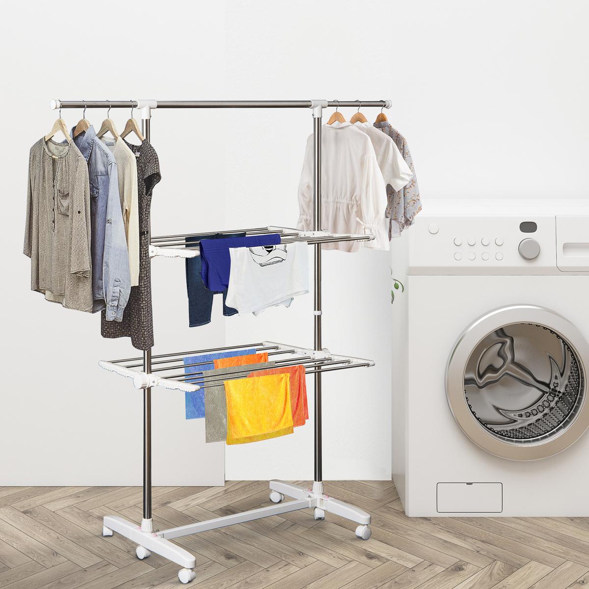 WÄSCHESTÄNDER Kunststoff Edelstahl Weiß - Weiß, Kunststoff (55/154/136.5cm) - HOMCOM