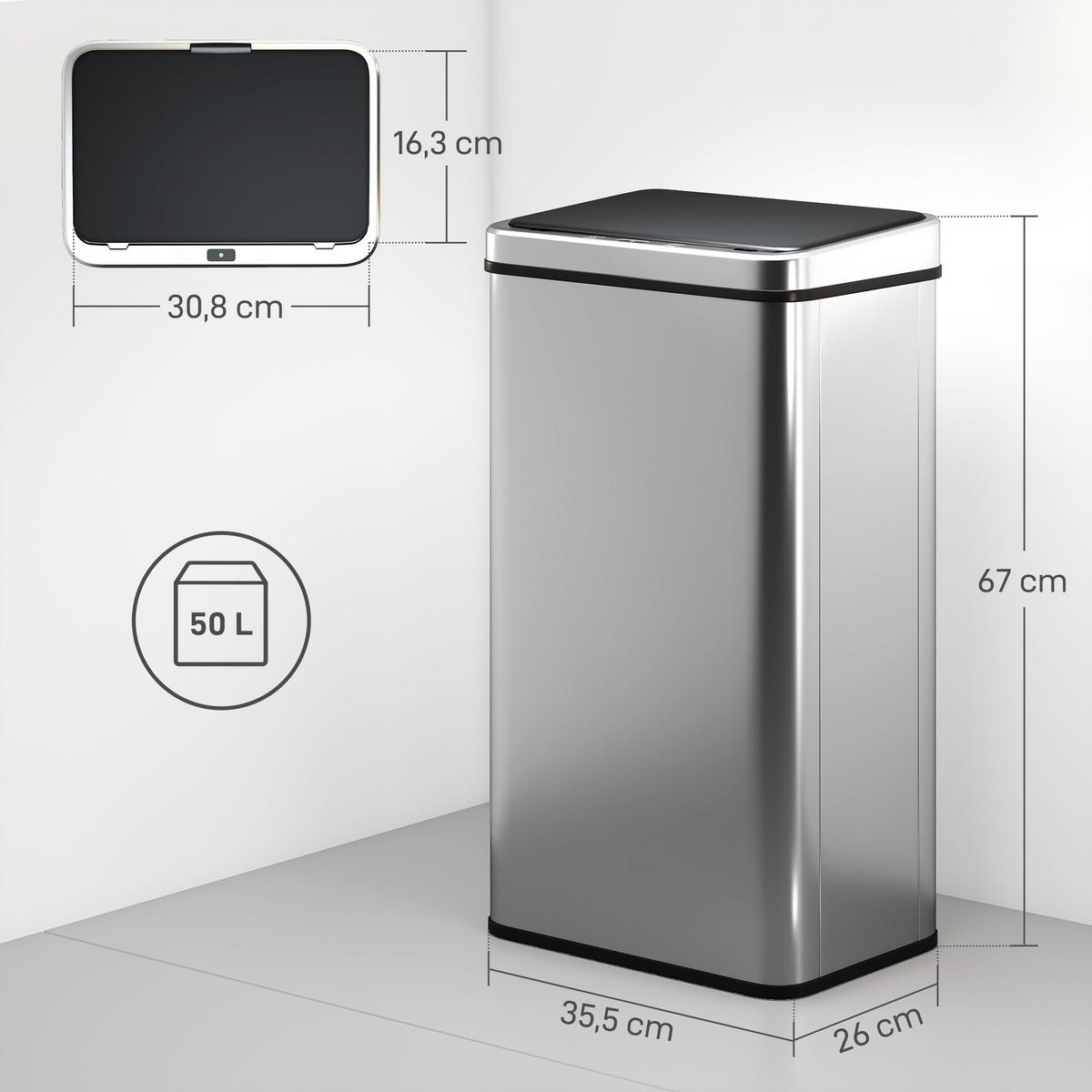 ELEKTRISCHER MÜLLEIMER 50l aus ABS 430 Edelstahl Silber - Silberfarben, Metall (26/67/35.5cm) - HOMCOM